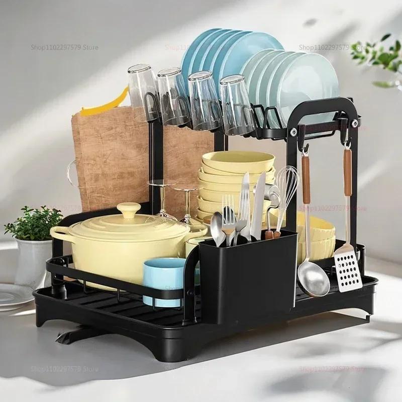 Kitchen Dish Bowl Drainer Storage Rack Kitchen Dish Drying Rack with Drain Basket Countertop Dinnerware Organizer Drainboard