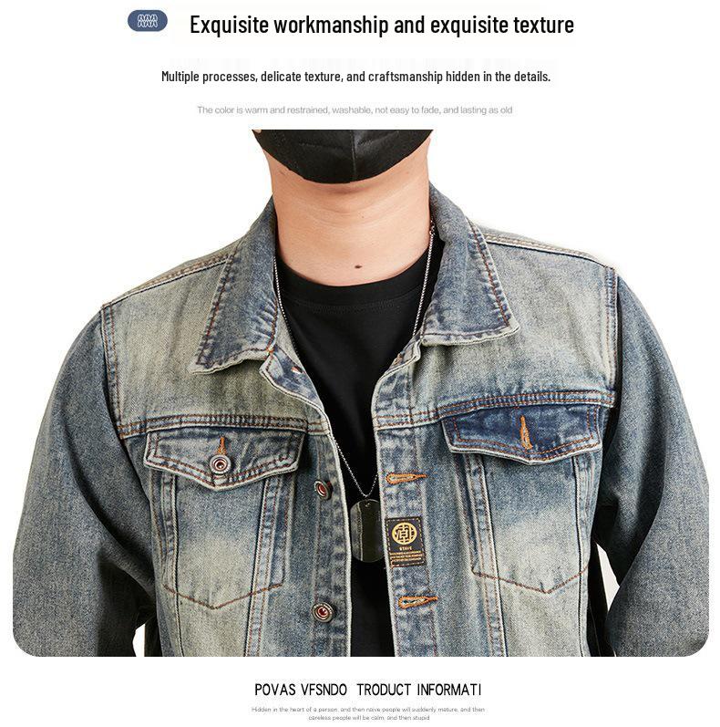 Xintang Men's Loose Casual Denim Jacket with Lapel and Feature Print for Spring & Autumn 2025