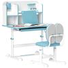 Verstellbares Schreibtisch- und Stuhlset für Kinder, Schreibtisch mit kippbarer Platte, Schublade, Regal, Blau