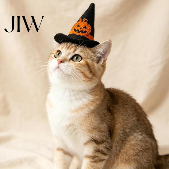Small Animal Holiday Headwear Pet Halloween Witch Hat, Bows/Pumpkins Decor, Adjustable Felt Store Promotional Accessory Costume Accessory, Lightweight