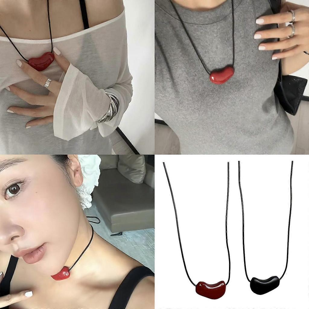 Romance Love Heart Enamel Necklace Pendant Adjustable Chain Choker Jewelry Accessory for Stylish Women and Teens  Red