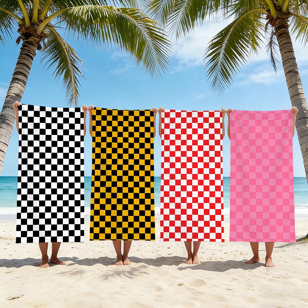 Black White Checkered Towel Beach Shower Bath Travel Lightweight Skin Friendly for Pool Camping Cruise Summer