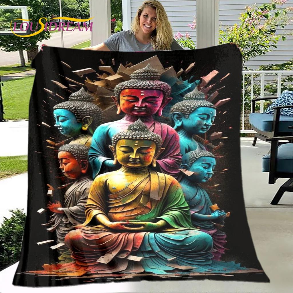 Fe Budista Buda Sakyamuni Guanyin Bodhisattva Religión Manta Manta Suave para el Hogar Orar Dormitorio Camas Funda de Sofá