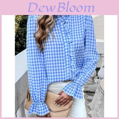 Polyester Geometric Pattern Blouse For Women With Long Sleeves And French Style Buttons For Spring Fashion