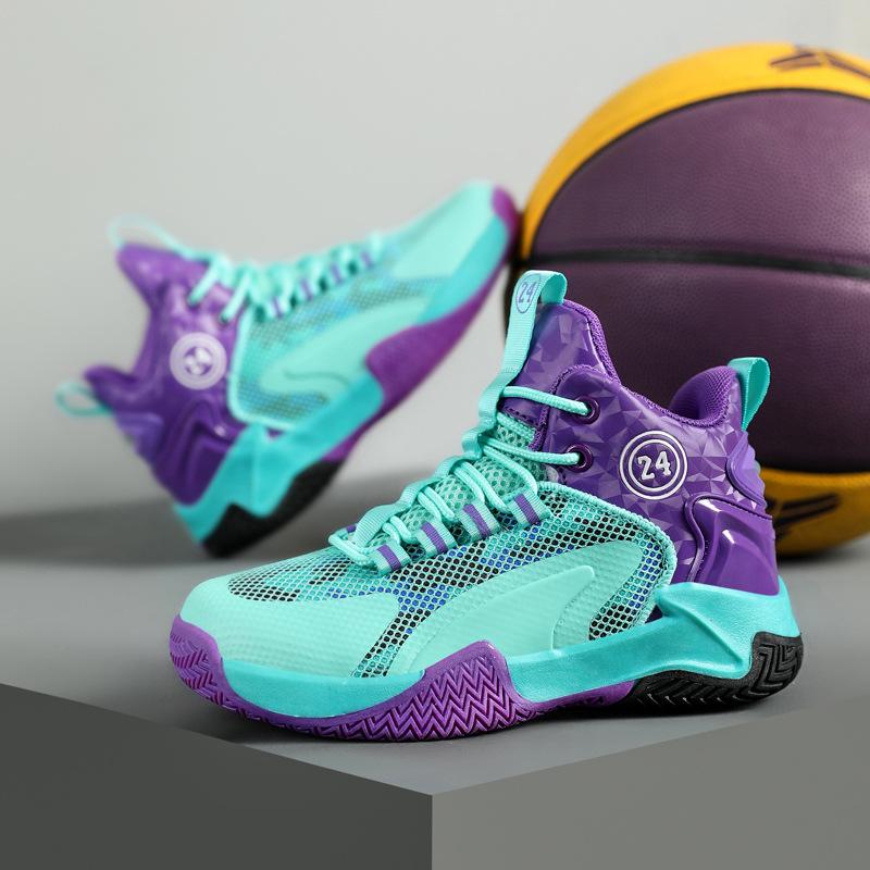 

Foreign trade four-season children s basketball shoes medium and old children s rotating buckle breathable mesh surface non-slip and wear-resistant ac 40