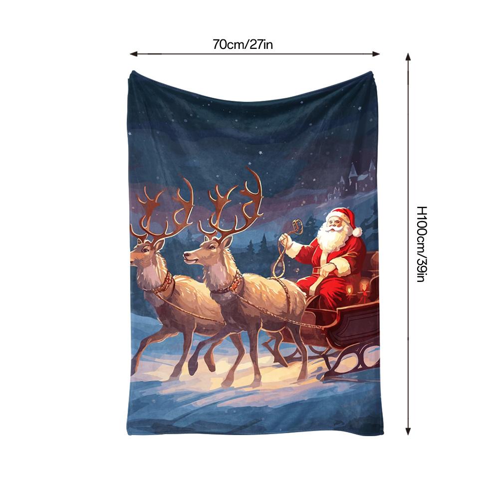 Tuniu Christmas Santa Sleigh Ride Fleece Blanket for Sofa Bed Bedroom Living Room Decoration Warm Soft Gift