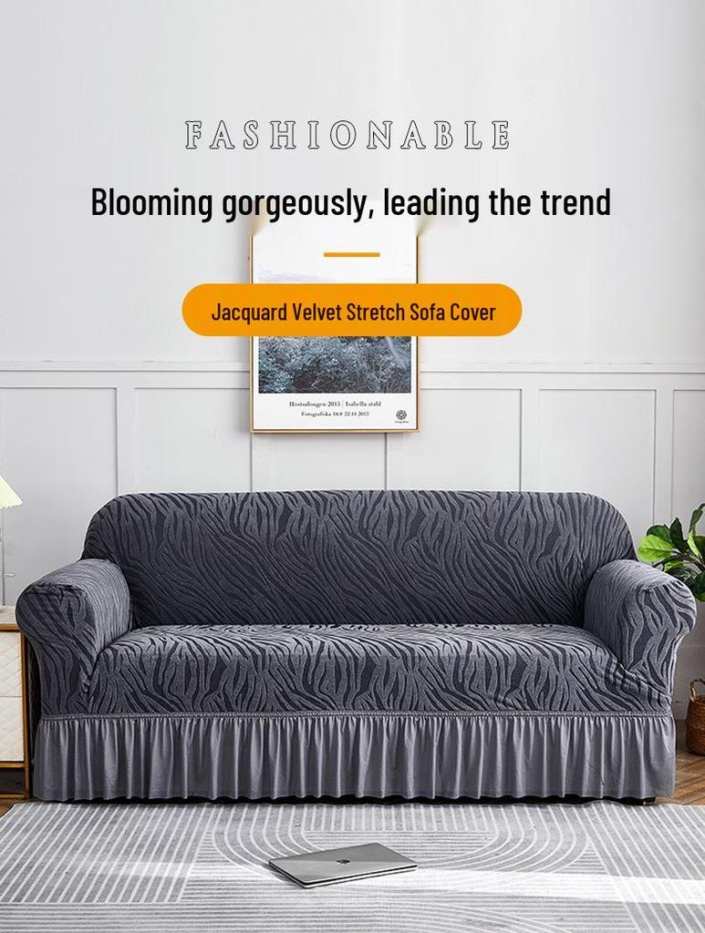 Thickened Elastic Jacquard Ruffle Sofa Cover for Three-Seater, Dustproof and All-Season.