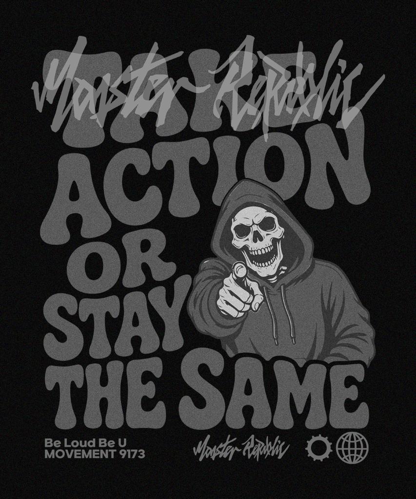 MONSTER REPUBLIC Take Action Gray T-Shirt Black_9173