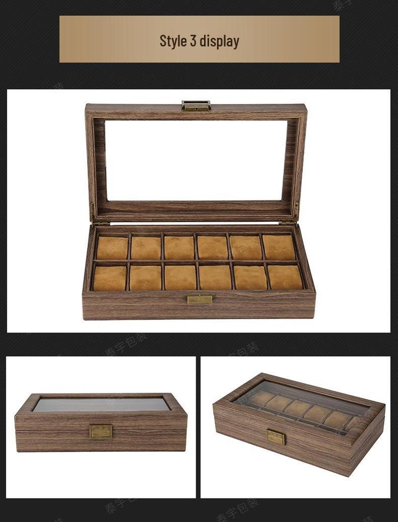 Retro Wood Grain Watch & Eyeglass Storage Box: Available in 3, 6, and 12 Slots