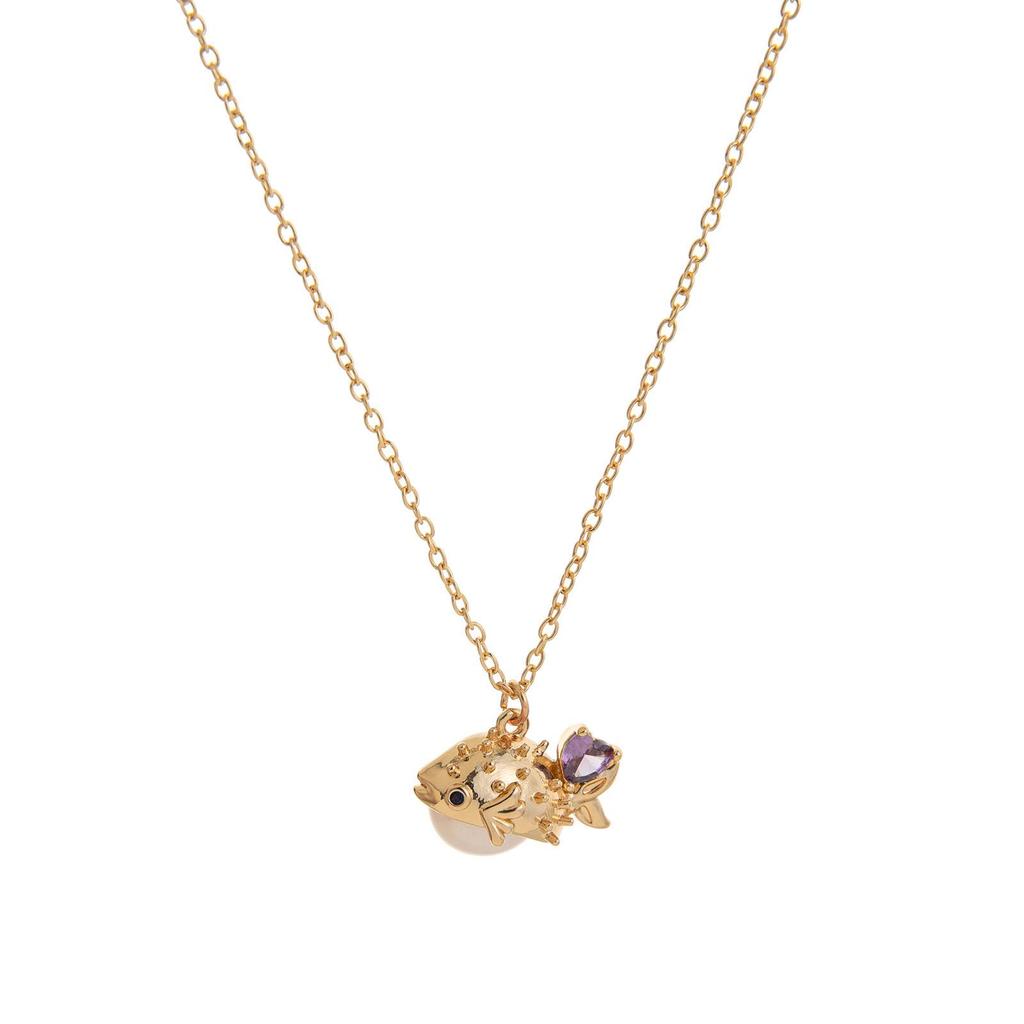 Jellyfish Goldfish Crab Pendant Necklace, Retro 18K Gold-Plated Ocean Series, European American Fashion.