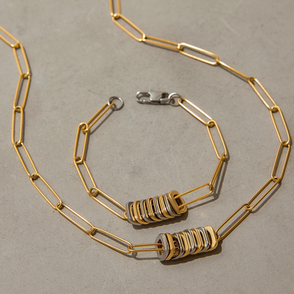 Youthway High Quality Square Pendant Metal Necklace Bracelet Stainless Steel Unisex Trendy Waterproof Jewelry Wholesale