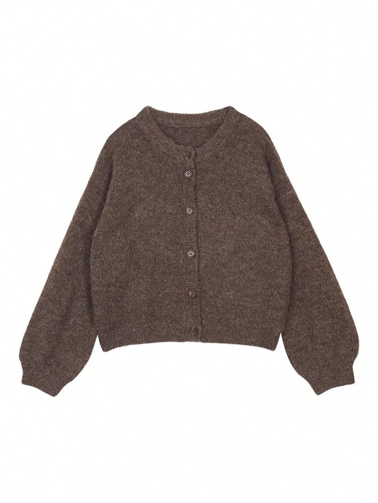 2025 Autumn/Winter Women's Solid Color Drop Shoulder Knit Cardigan