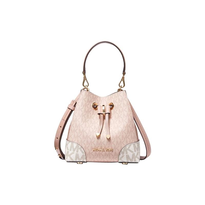 Michael Kors Handbag Mercer Gallery Series Old Flower Printed Retro Color Matching Drawstring Canvas and PU Bucket Bag Crossbody Mini Women's Pink
