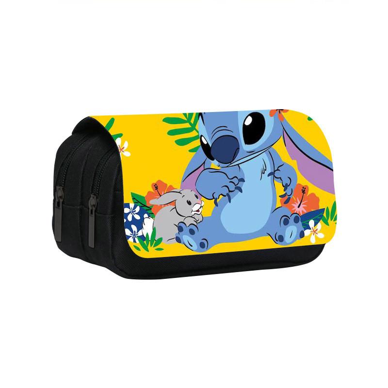 Stitch Double Layer Pencil Case For Students With Polyester Material And Storage Space