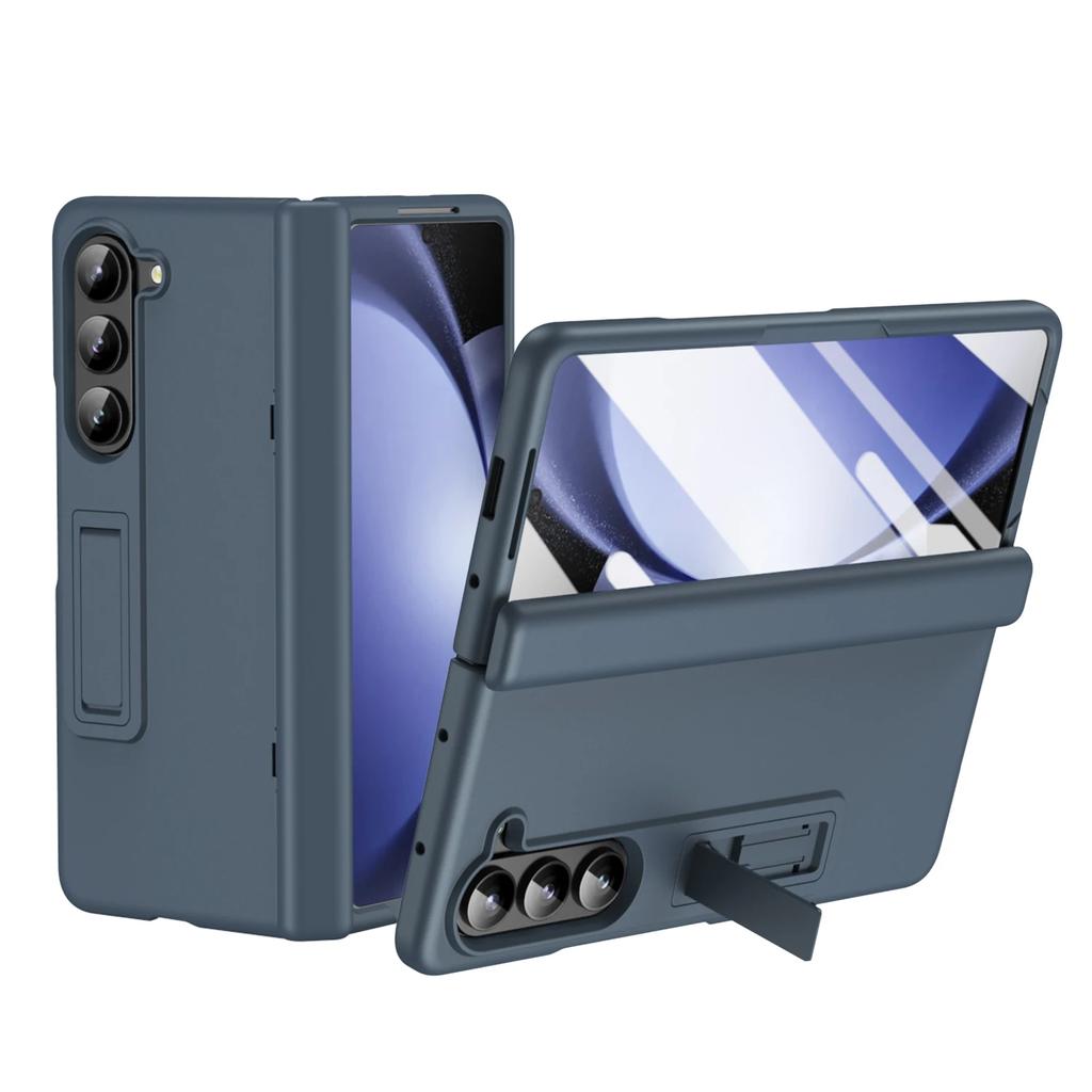Luxuriöse Ultra Dünne Hautgefühl Halterung Hülle Faltbares Scharnier mit Gehärteter Folie Hartschalen Zubehör für Samsung Galaxy Z Fold 6 5 4 3 Ständer mit Halter