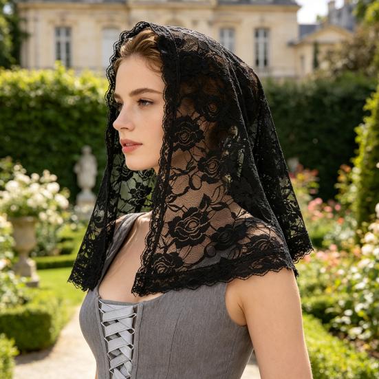 Lace Veil Short Veil with Binding Retro Gauze Shoulder-Length Single-Layer Exquisite Lace Elegant