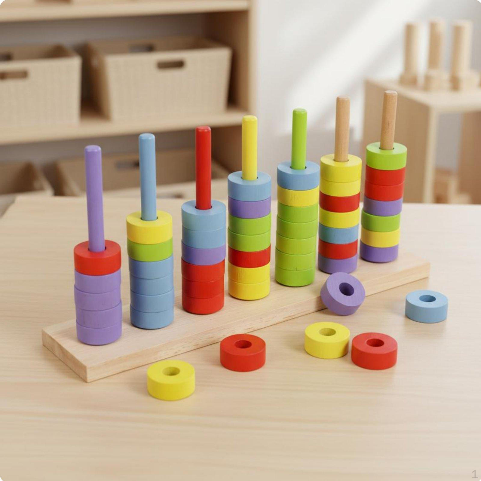 Educational Stacking Rings Develops Fine Motor Skills Colorful Circular Pieces Sorting Game Early