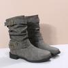 Medium boots autumn and winter new boots round head flat bottom large size cigarette boots