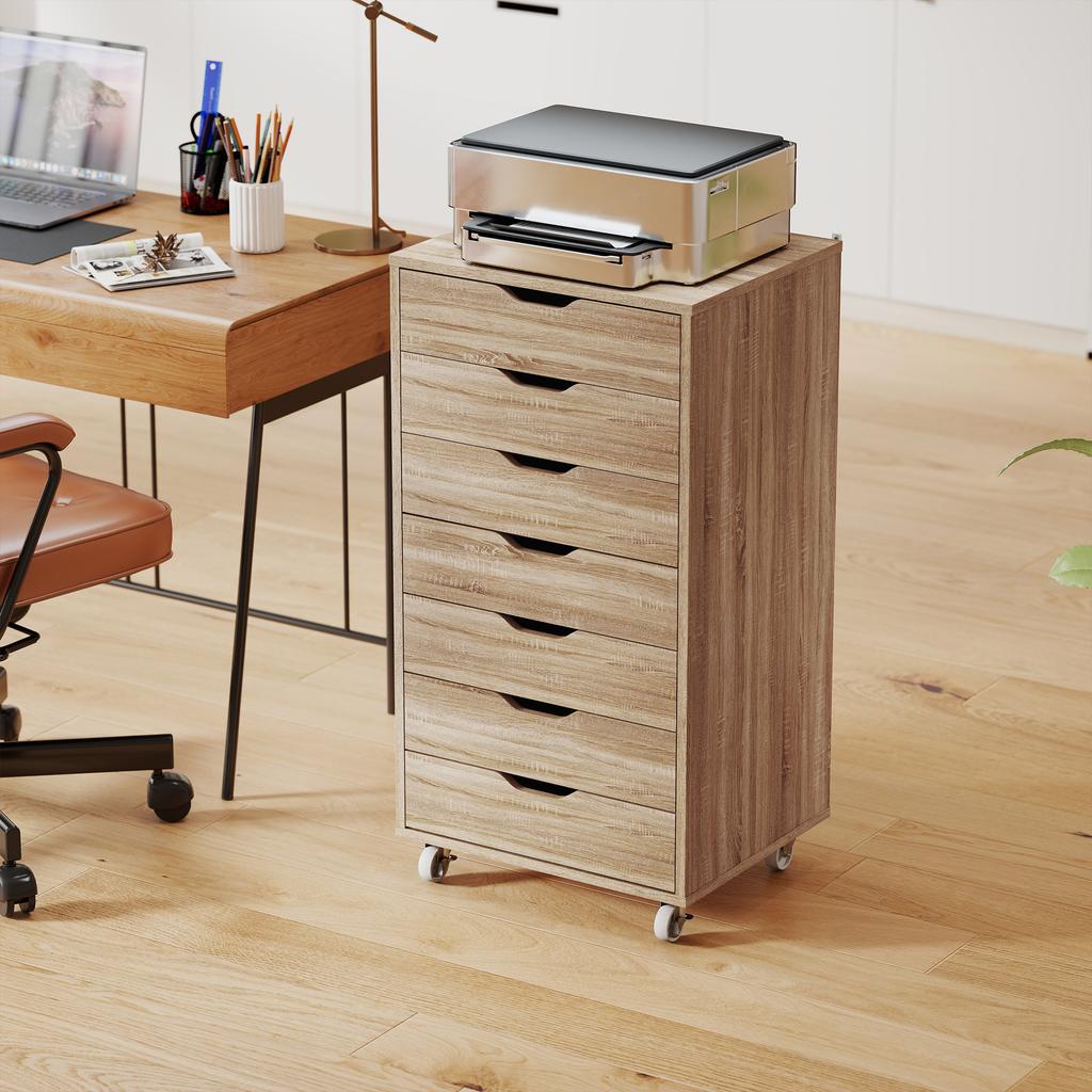 Office Filing Cabinet on Casters, 7 Drawers, for A4/Letter Documents