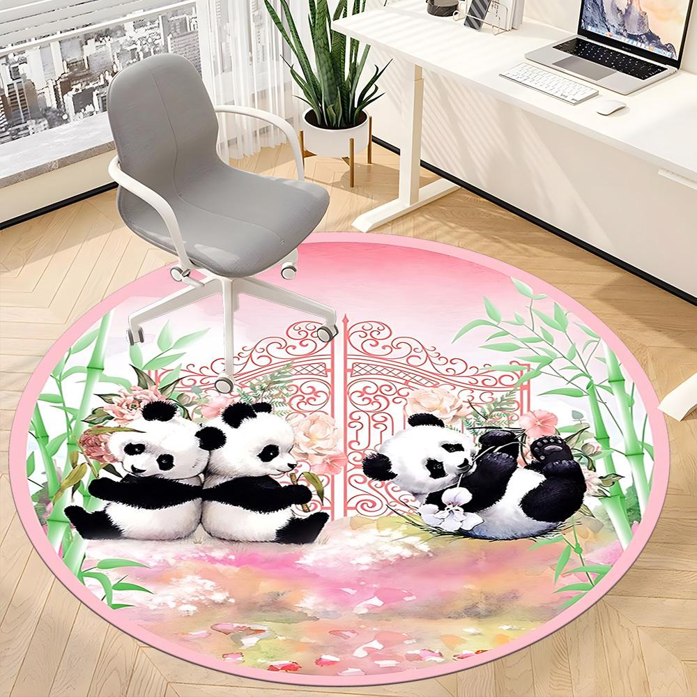 1pc Panda Decor Chair Carpet for Office, Round Polyester Mat, Indoor Decor for Office, Easycare Fabric, Washable Non-slip Area Carpet
