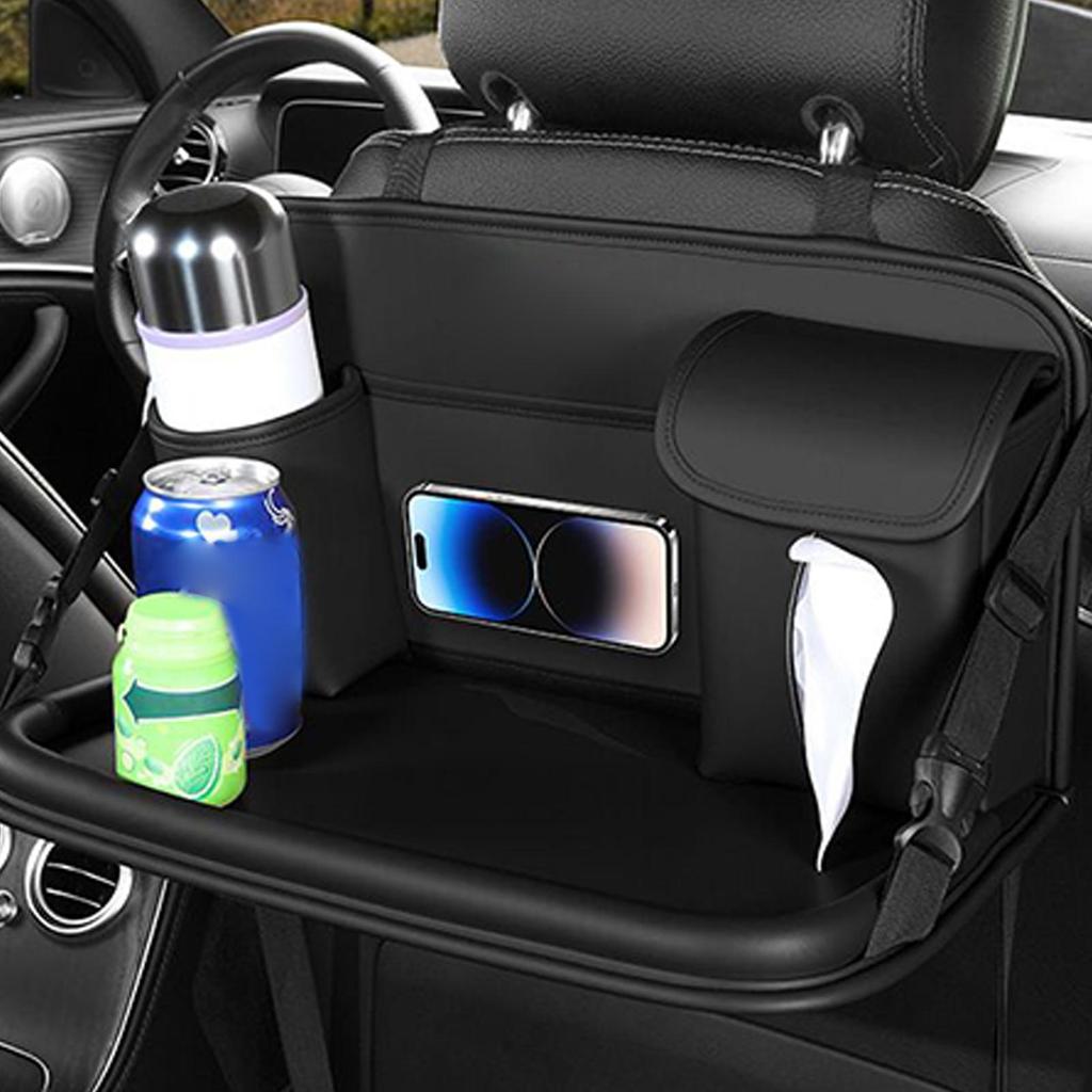 Car Tray For Kids PU Leather Foldable Multifunctional Auto Accessories Seat Back Organizer For Vehicle Truck SUV Van Door Road