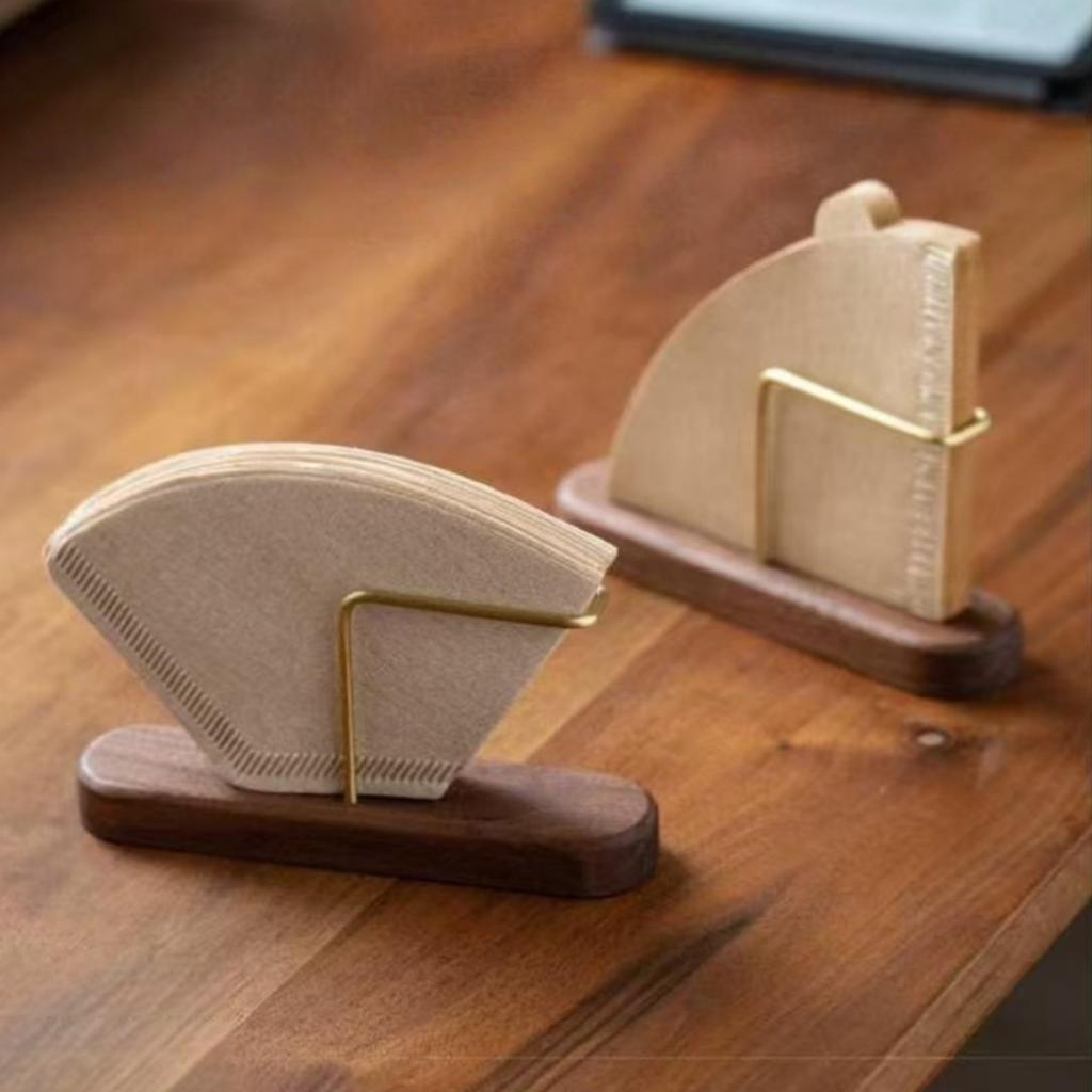 1/2pc Coffee Filter Paper Holder Wood Metal Filter Storage Rack for Manual Brewing Coffee Paper Organizer Cafe Bar Utensil Decor