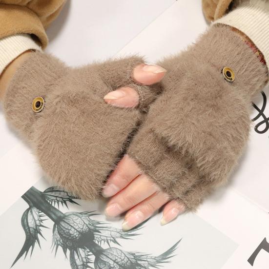 1 Pair Women Fingerless Gloves Warm Thick Winter Convertible Flip
