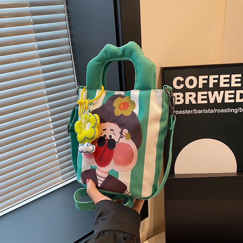 New Cartoon Graffiti Canvas Shoulder Crossbody Bucket Bag for Girls