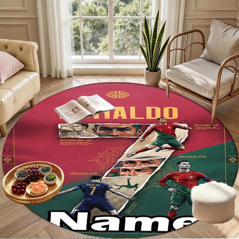 Custom Name Personalized Cristiano Ronaldo Print Round Rug, Versatile Home Decor Carpet, for Playroom, Apartment, Balcony, Entryway, Hallway Gift