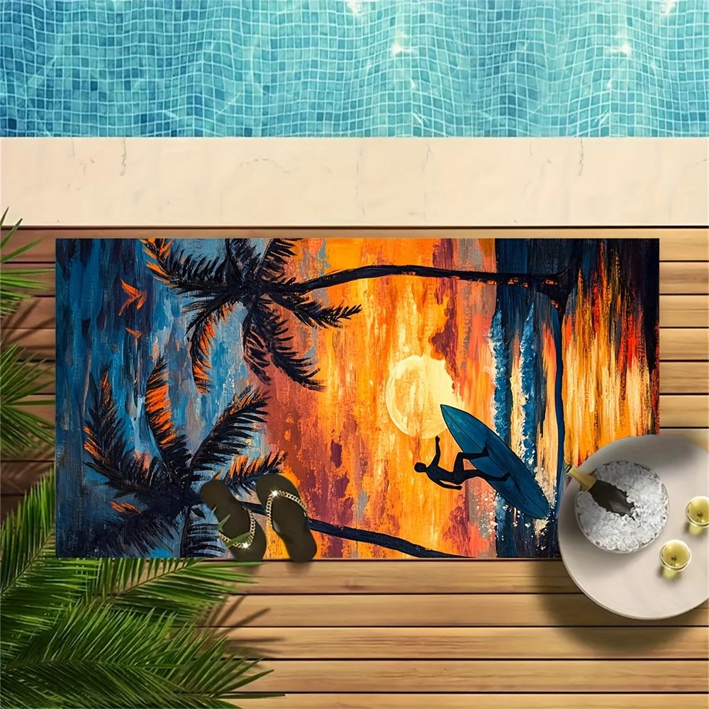 1 ud. Toalla de Playa Oversize Brisa Tropical -Poliéster de Microfibra Suave de Rápida Absorción, Vibrante Estampado de Escena de Playa al Atardecer con Palmera