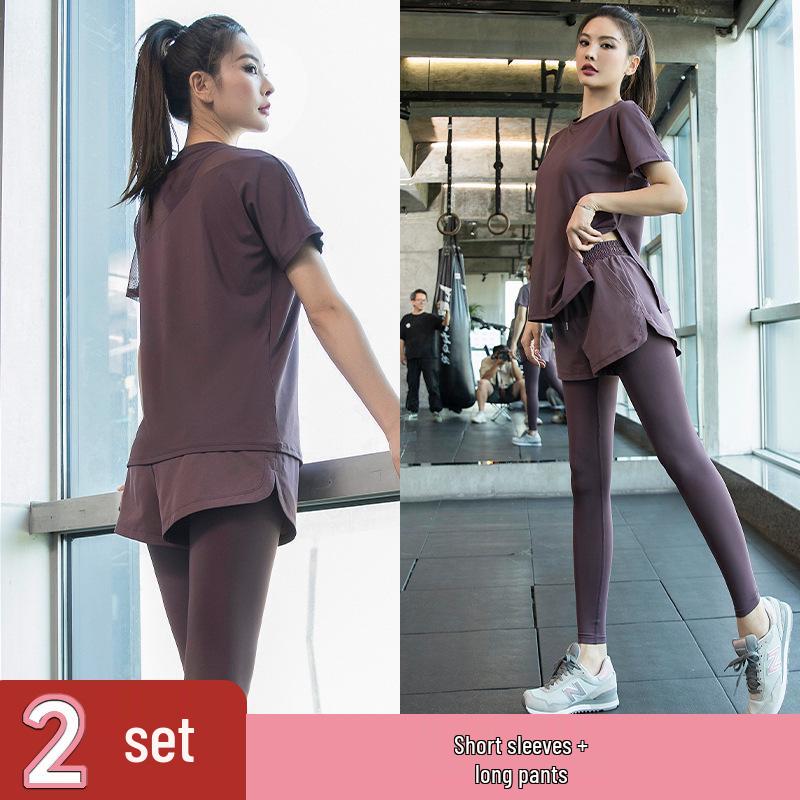 

Женский летний костюм для йоги и фитнеса 2024: Дышащий быстросохнущий комплект для бега с коротким рукавом M