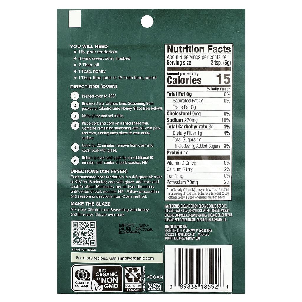 Simply Organic, Sheet Pan Seasoning Mix, Cilantro Lime, 20g (0.71oz)