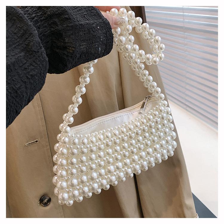 Fashion High-end Underarm Bag Women's Trend Woven Pearl Bag New Niche Shoulder Women's Bag