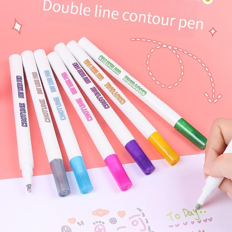 12 Color Outline Metallic Marker Pens Set Double Line Paint Marker Pen for Christmas Greeting Card Scrapbook Metal Ceramic Glass
