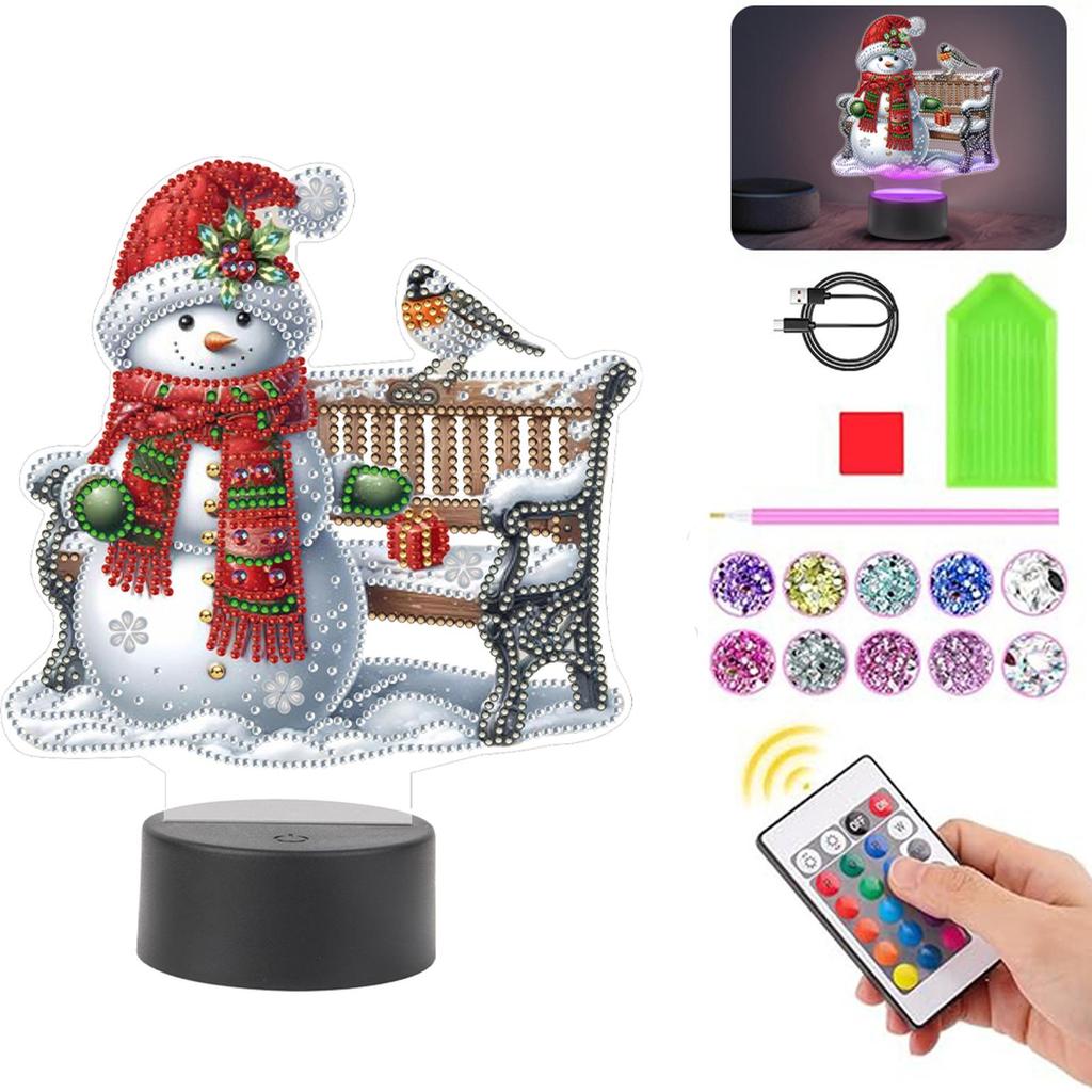 Acryl Dubbelzijdig Kerst Sneeuwpop Multifunctionele Diamant Nachtlamp Diamant Schilderen Nachtlampje Diamant Kunst Licht Ornamenten