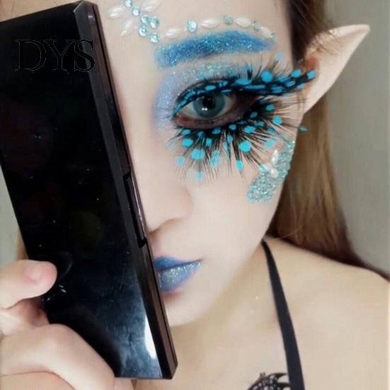 Natural & Dense Fake Lashes 1 Pair 3D Colorful Blue Color Artificial Feather Eyelash Extensions Eyelashes Extension Party Makeup for Halloween Cosplay