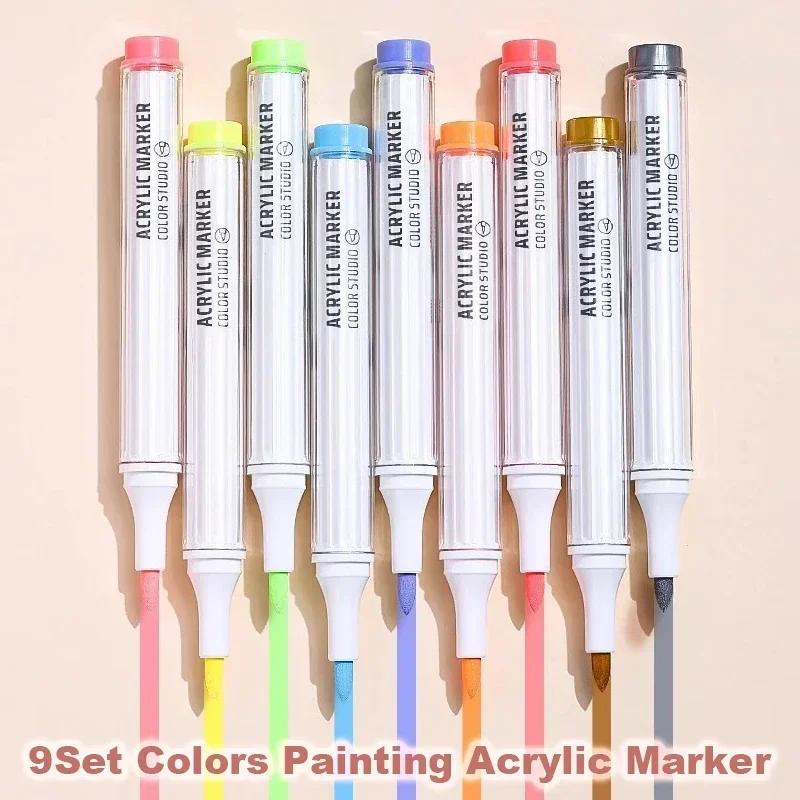 81/72/63/9 Colors Acrylic Paint Marker Pen DIY Painting Drawing for Card Ceramic Stone Mug Glass Fabric Art Supplies Stationery
