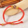 Peach Wood Carved Zodiac Bead Bracelet with Red String