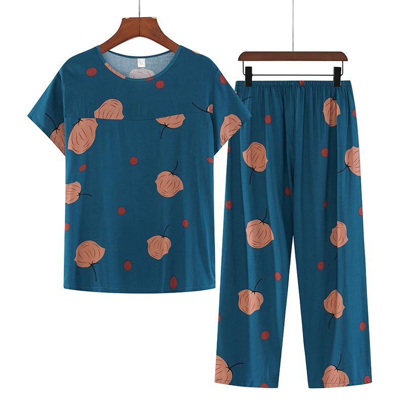 Summer Women's Cotton Pajamas Women's Thin Short Sleeve Set Plus Size Women's Loungewear Can Be Breathable and Antibacterial Sleepwear