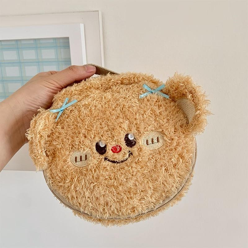 1pc Women Pouch Cute Plush Teddy Bear Makeup Bag Kawaii Portable Travel Cosmetics Lipstick Organizer with Mesh Pouch Girls Gift