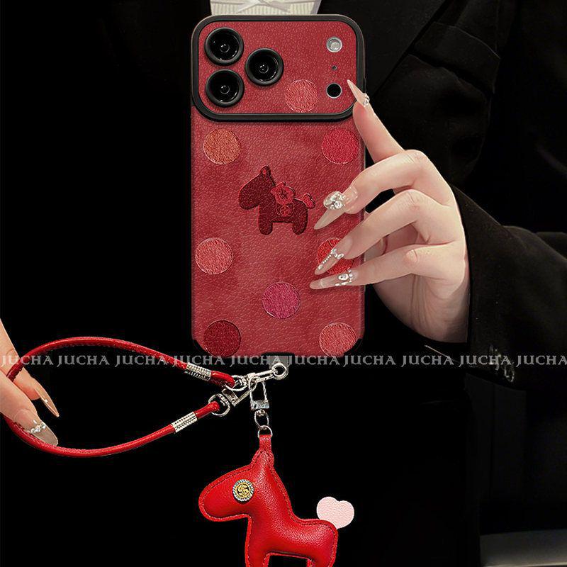 Polka Dot Little Horse Oil Painting Phone Case for iPhone 16/17 Pro Max with Lanyard