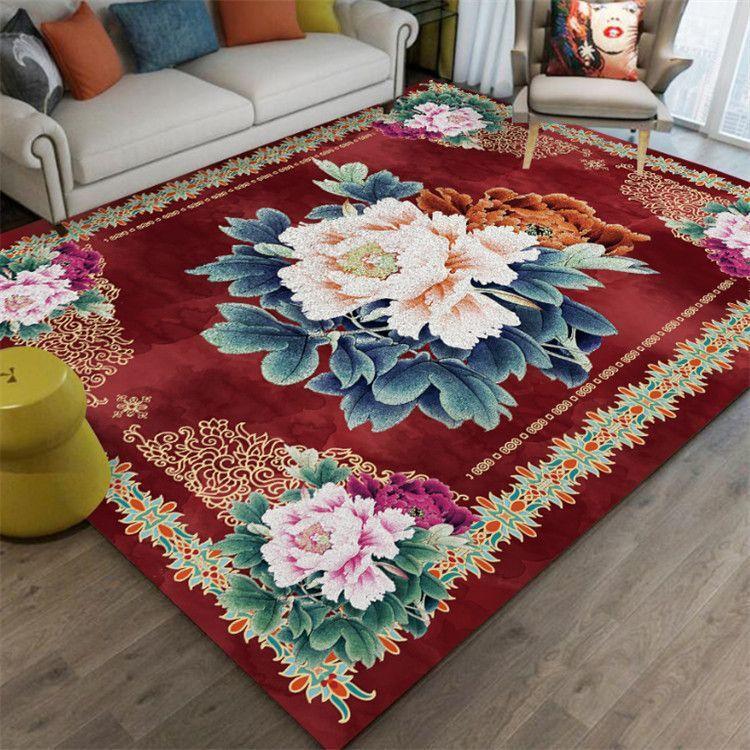 Flower Living Room Carpet Tea Table Carpet Room Home Use Stain Resistant Floor Mat Bedroom Bedside Carpet