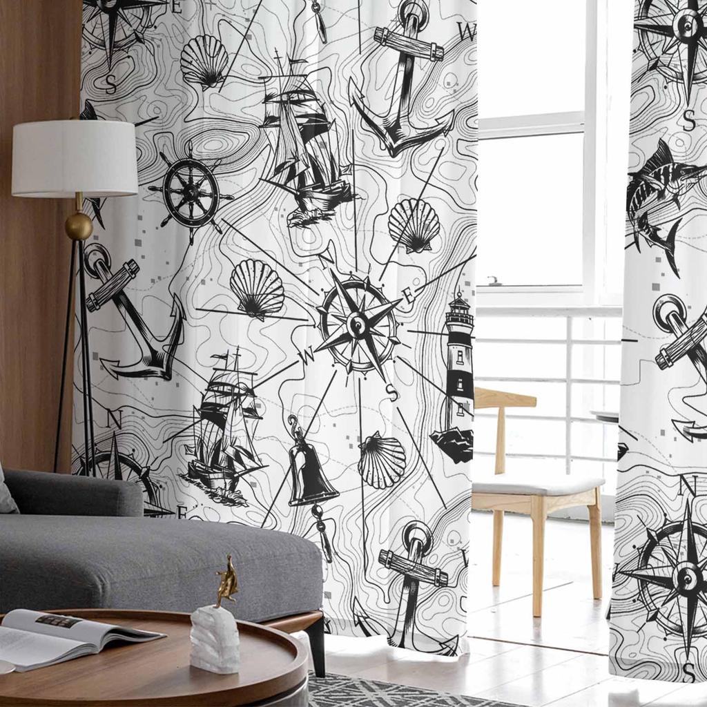 Map Navigation Ship Lines Retro Sheer Curtains Modern Gauze Curtain for Living Room Bedroom Voile Yarn Curtains
