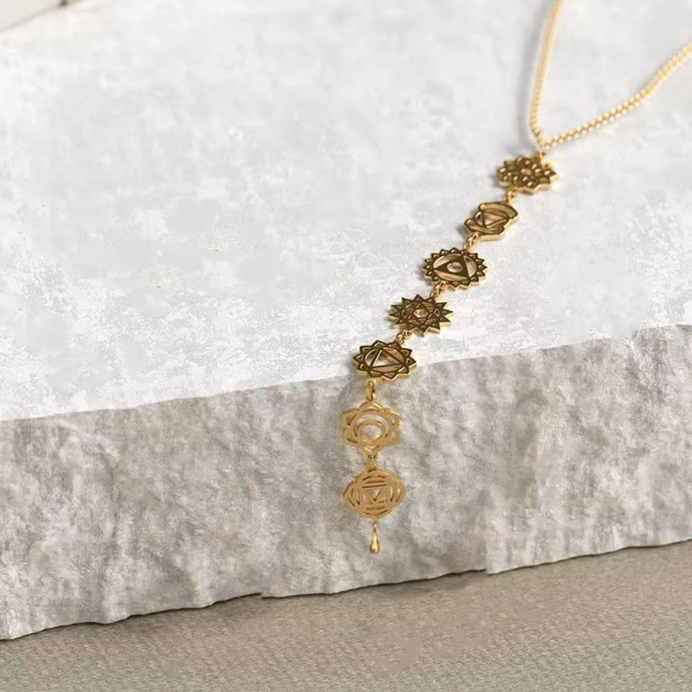 Gold Color Chakra Charm Choker Stainless Steel Energy Pendant Necklace  Meditation