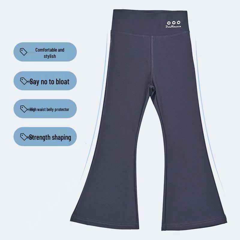 Girls' Black Micro-Flare Yoga Pants - Spring/Autumn Barbie Style for Kids