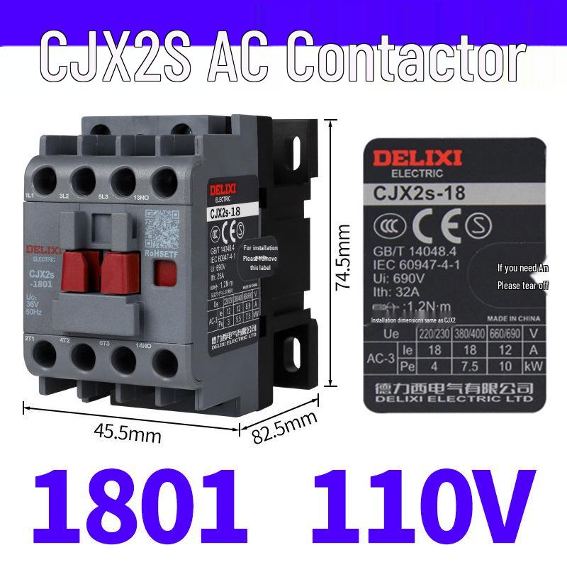 DELIXI CJX2S AC Contactor 1810 1801 1811 - Voltages: 220V, 380V, 110V, 36V, 24V.