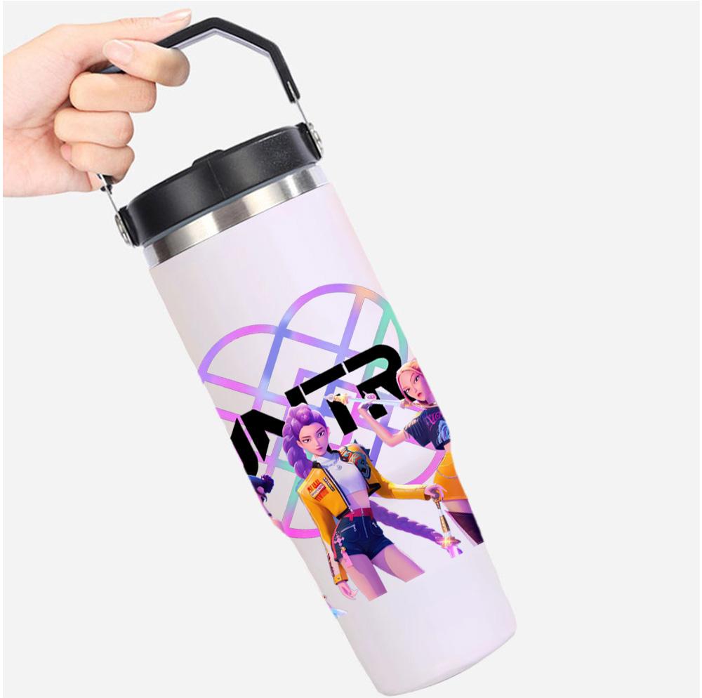 Tazza termica in acciaio inossidabile da 30 once, con disegno K-Pop Demon Hunters, per bevande calde e fredde, mantiene la temperatura per 6-12 ore, ecologica, senza BPA, adatta ai portabicchieri dell'auto, borraccia, regalo per bambini