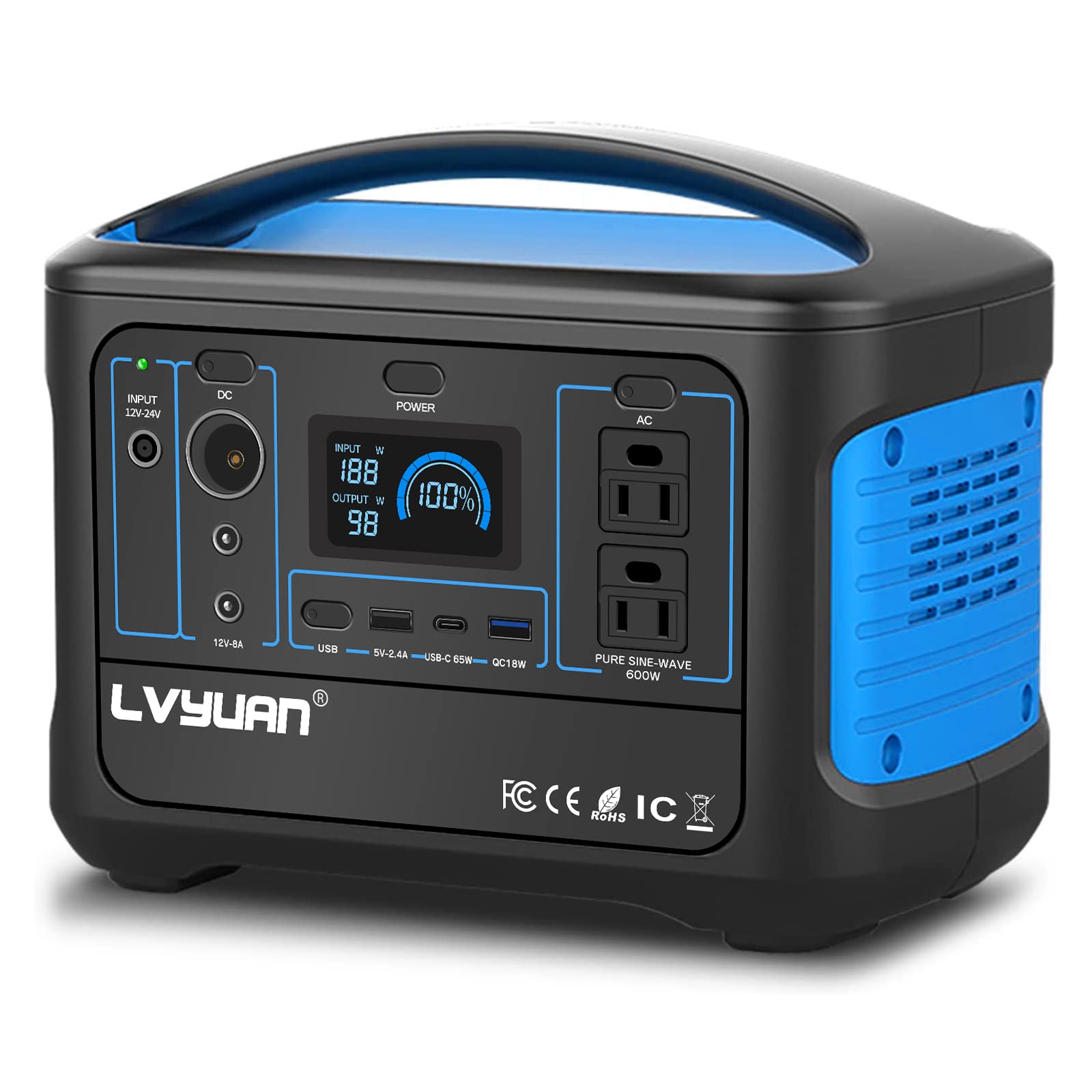 

LVYUAN Portable Power Station 600W Maximum 1000W High Capacity for Car Pure Sine Wave Home Emergency Power Outdoor PSE Technical Standard Prevention