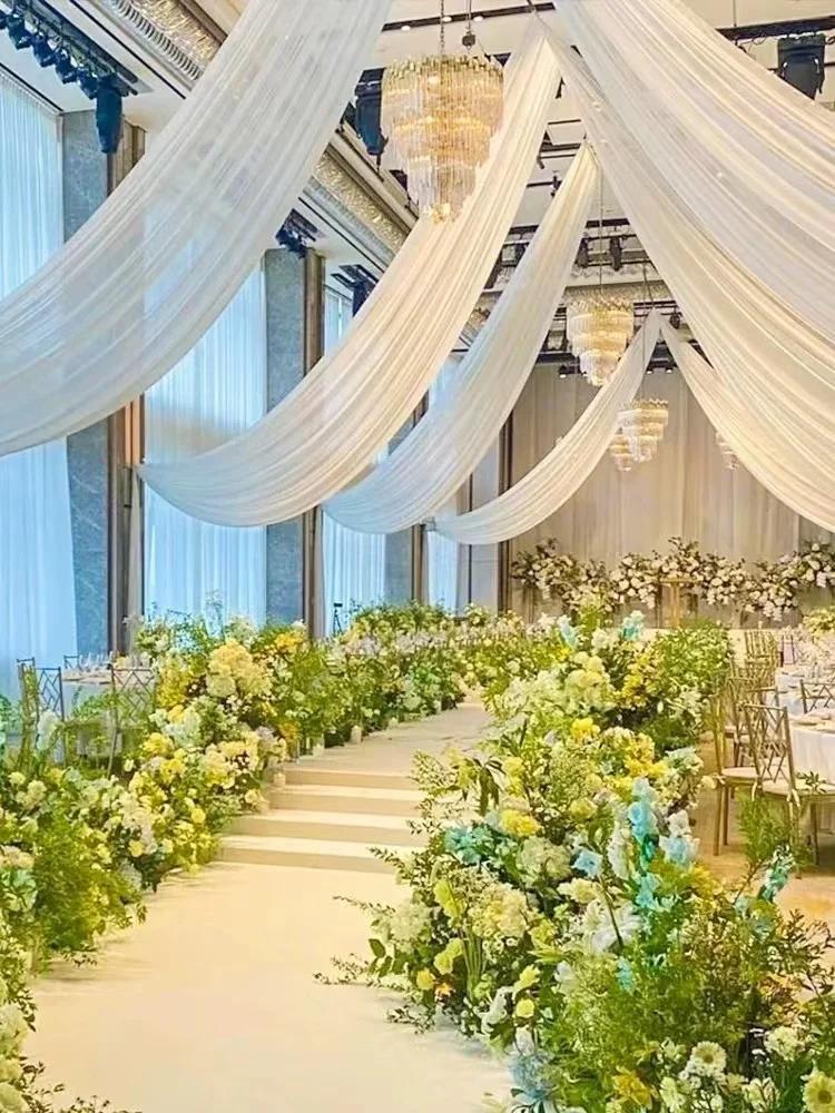 White 10M Wedding Ceiling Drapes Decortions Shiny Chiffon Curtain Draping Drapery for Mariage Outdoor Ceremony Swag Party Decor
