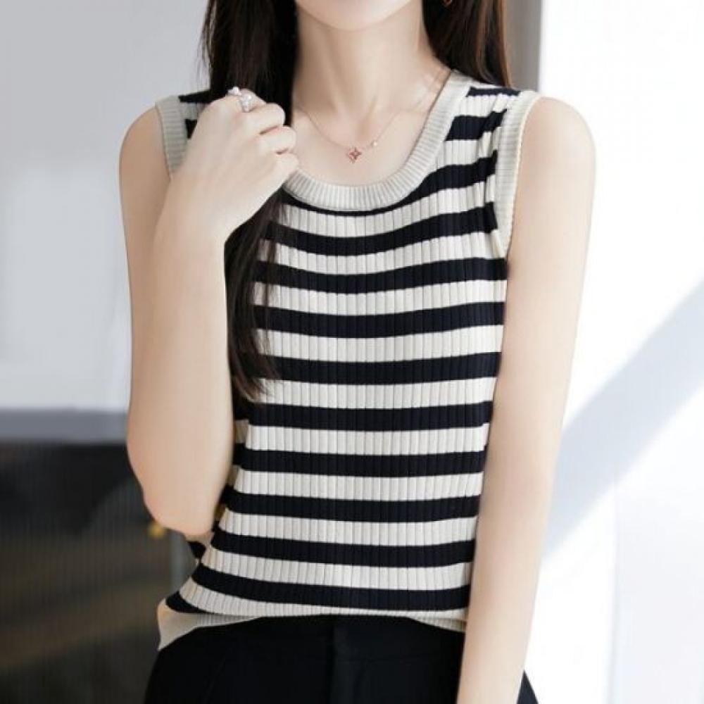 Navava Women Striped Sleeveless Knit Top Nk2930 1 + 1